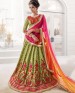 wedant FAshion Wedding Heavy Work Dulhan Collection Self Design Lahengha Choli Olive Green & Pink